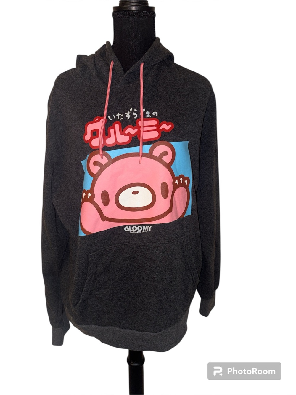 Gloomy Bear The Naughty Grizzly Anime Pullover Hoodie Gray SZ LG